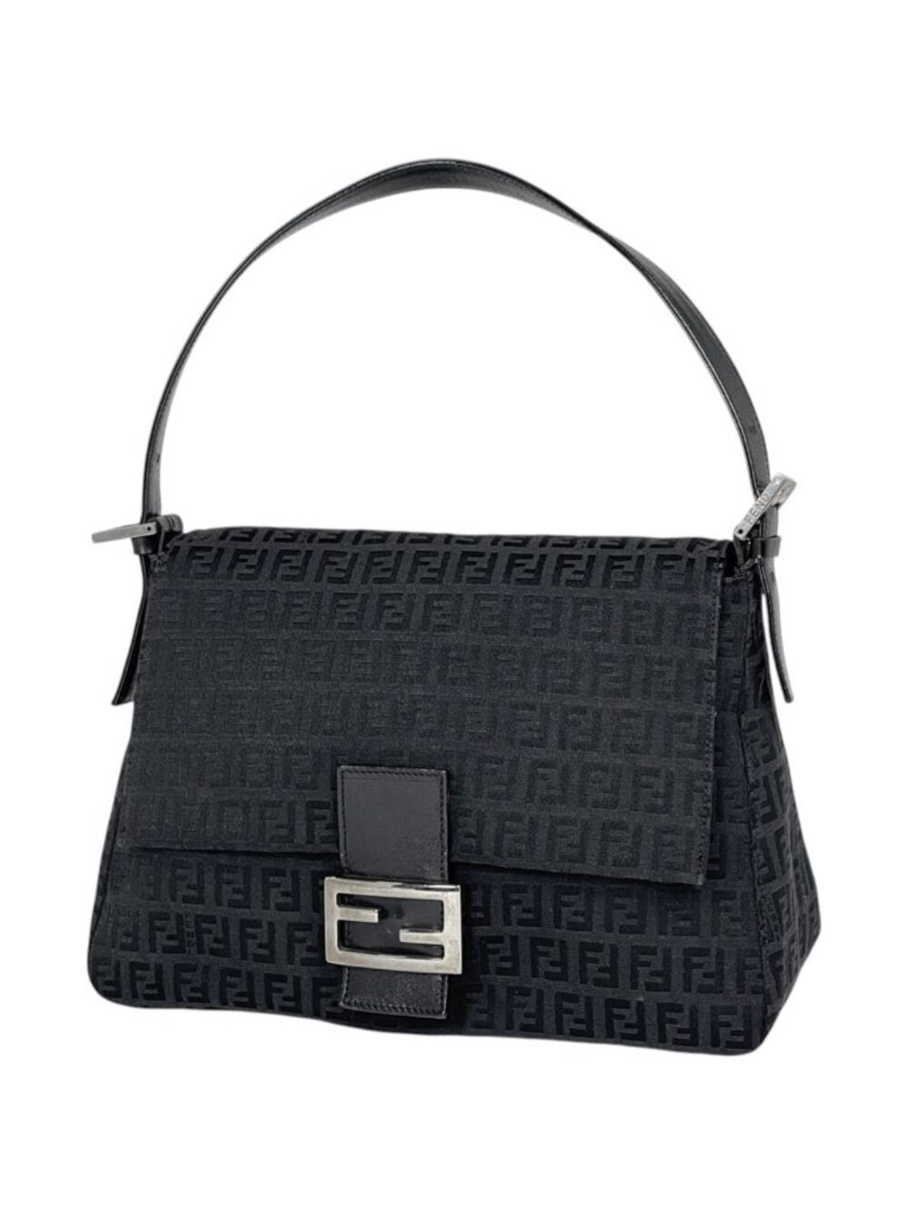 Fendi Shoulder Bag Zucchino Pattern Canvas Black